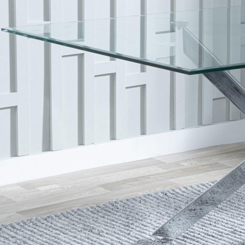 Clearance - Chopstick 6 Seater Clear Glass Dining Table with Chrome Metal Legs - 150cm-6