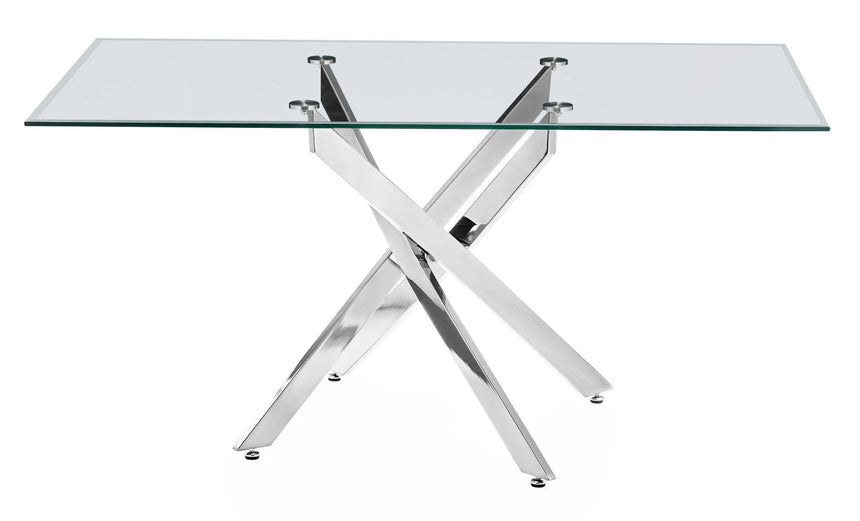 Clearance - Chopstick 6 Seater Clear Glass Dining Table with Chrome Metal Legs - 150cm-8