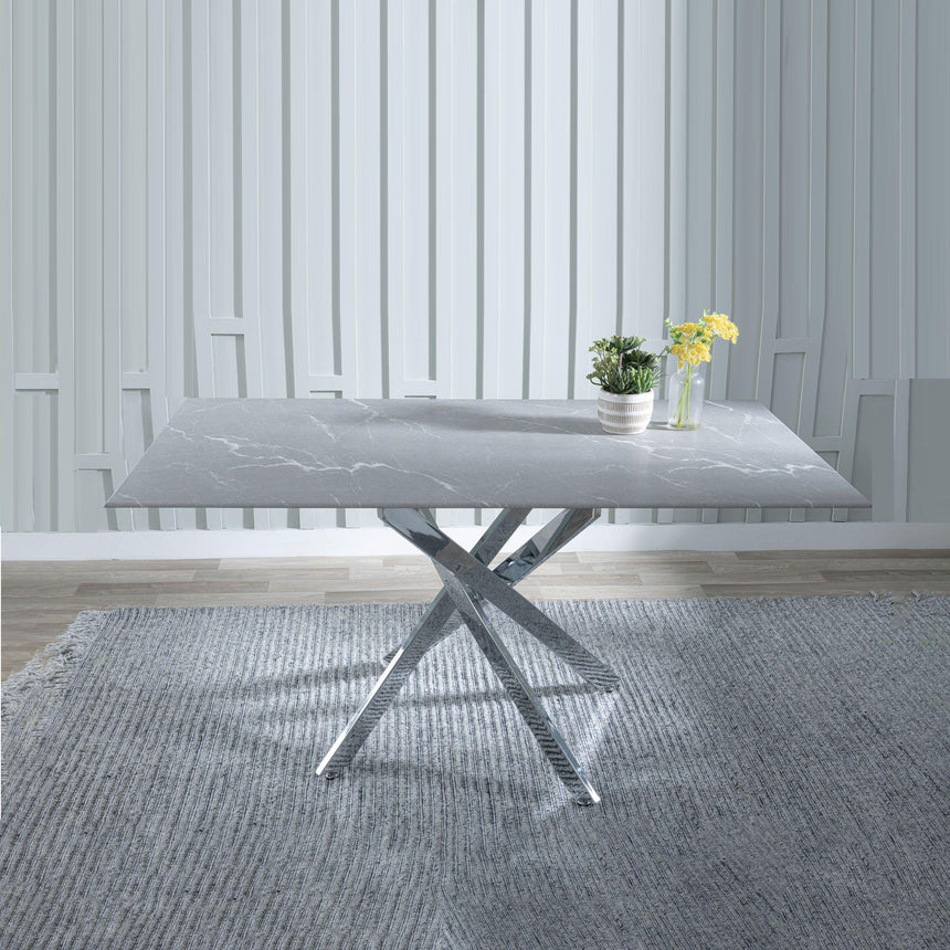 Clearance - Chopstick 6 Seater Grey Glass Dining Table with Chrome Metal Legs - 150cm-4