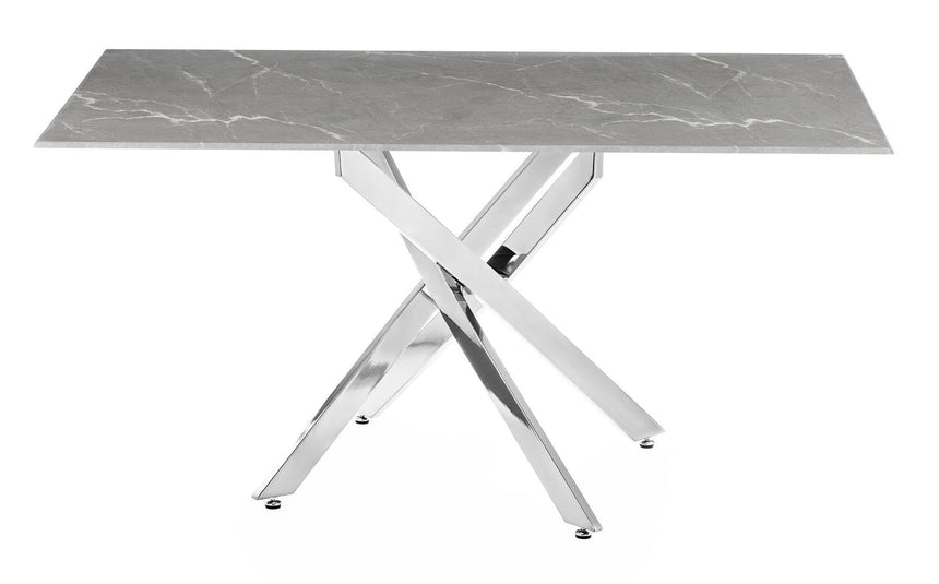 Clearance - Chopstick 6 Seater Grey Glass Dining Table with Chrome Metal Legs - 150cm-8