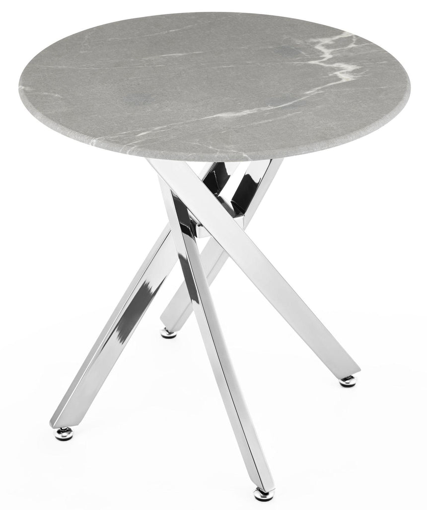 Clearance - Chopstick Grey Glass Round Side Table with Chrome Metal Legs-6