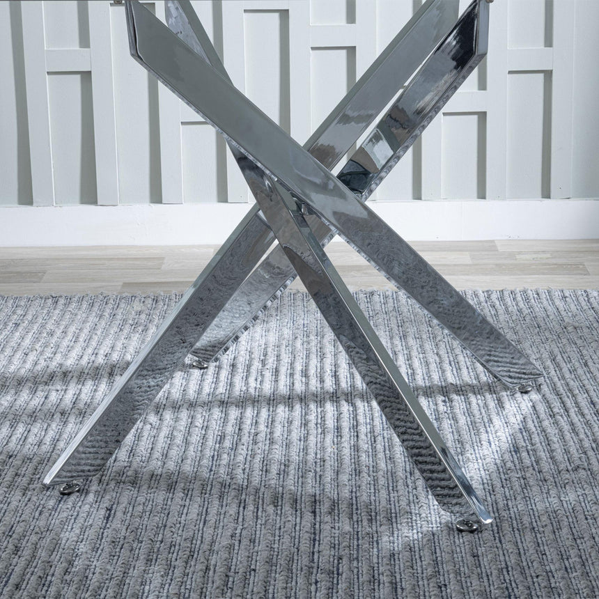 Clearance - Chopstick 6 Seater White Glass Dining Table with Chrome Metal Legs - 150cm-6