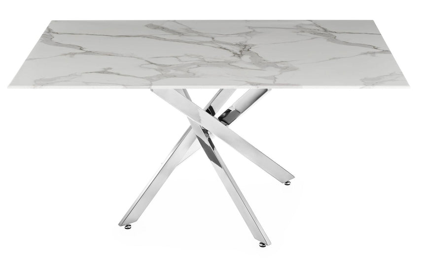 Clearance - Chopstick 6 Seater White Glass Dining Table with Chrome Metal Legs - 150cm-8