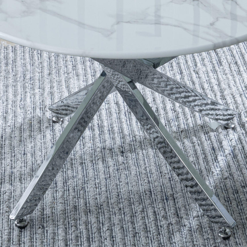 Clearance - Chopstick White Glass Round Coffee Table with Chrome Metal Legs-5