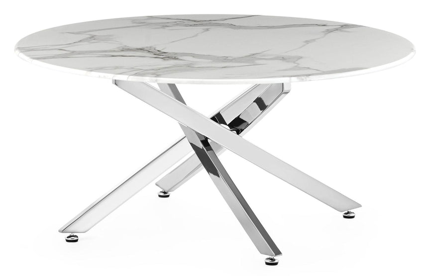 Clearance - Chopstick White Glass Round Coffee Table with Chrome Metal Legs-6