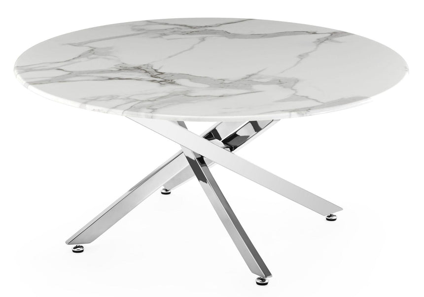 Clearance - Chopstick White Glass Round Coffee Table with Chrome Metal Legs-7