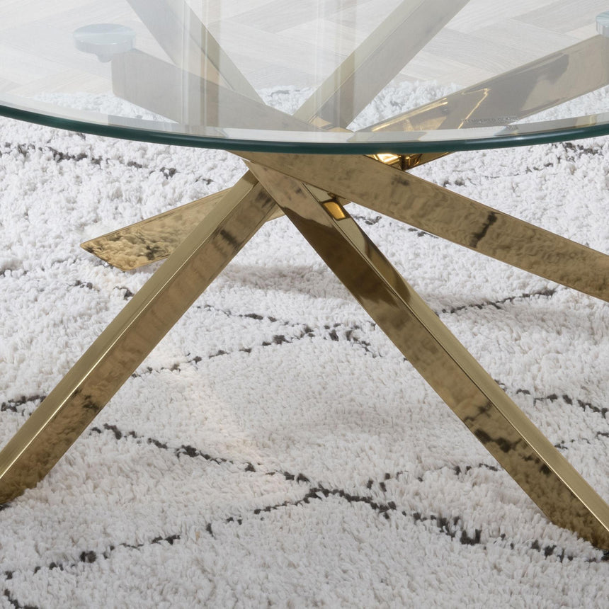 Clearance - Chopstick Clear Glass Round Coffee Table with Gold Metal Legs-3
