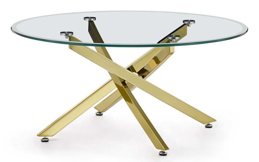 Clearance - Chopstick Clear Glass Round Coffee Table with Gold Metal Legs-4