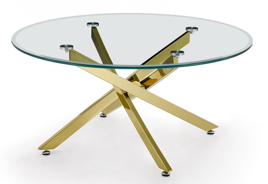 Clearance - Chopstick Clear Glass Round Coffee Table with Gold Metal Legs-5