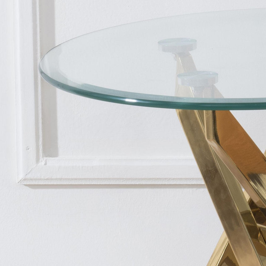 Clearance - Chopstick Clear Glass Round Side Table with Gold Metal Legs-4