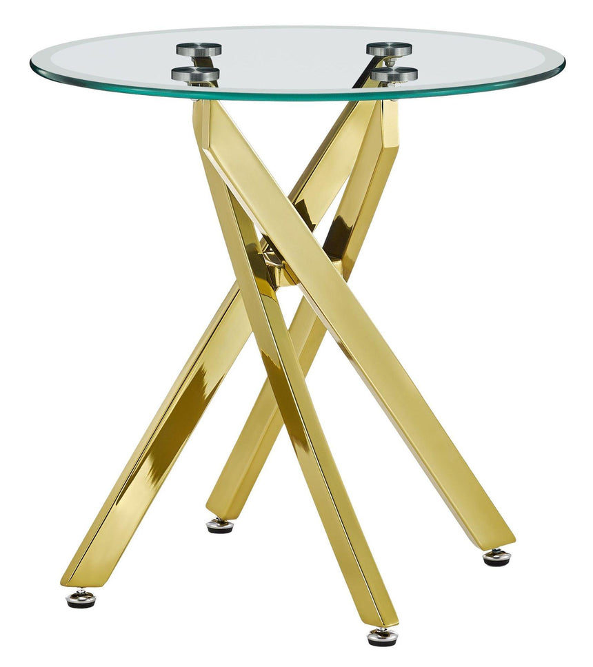 Clearance - Chopstick Clear Glass Round Side Table with Gold Metal Legs-6