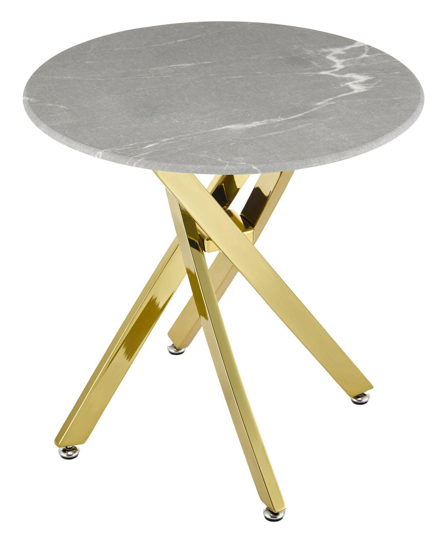 Clearance - Chopstick Grey Glass Round Side Table with Gold Metal Legs-6