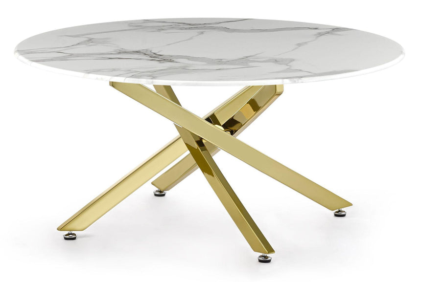 Clearance - Chopstick White Glass Round Coffee Table with Gold Metal Legs-6