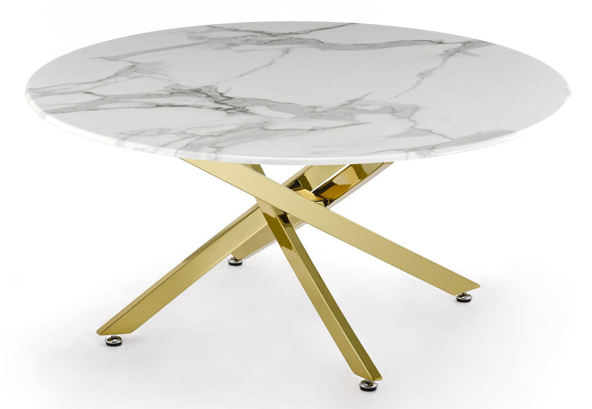 Clearance - Chopstick White Glass Round Coffee Table with Gold Metal Legs-7