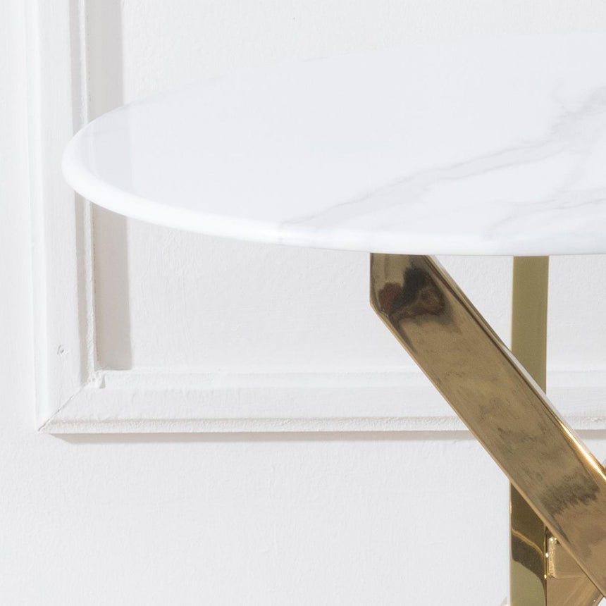 Clearance - Chopstick White Glass Round Side Table with Gold Metal Legs-3