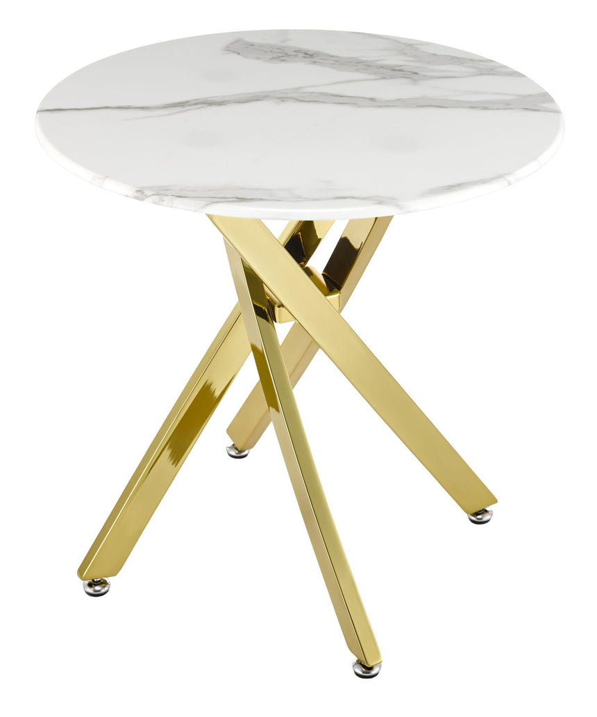 Clearance - Chopstick White Glass Round Side Table with Gold Metal Legs-7
