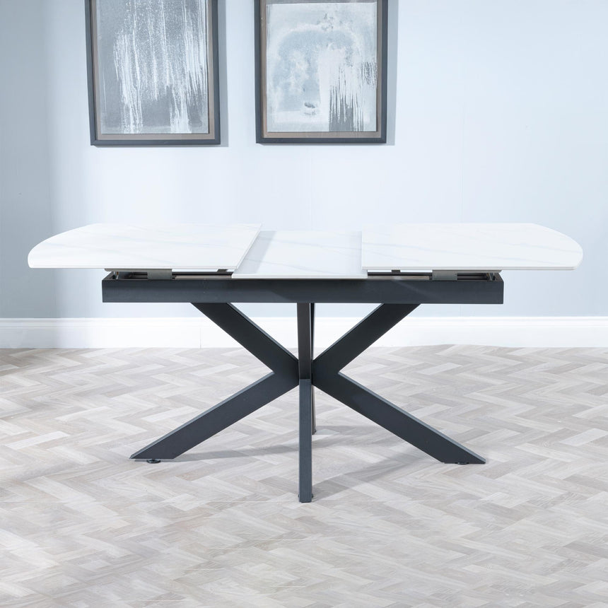 Bari 4-6 Seater White Ceramic Extending Dining Table with Black Star Base - 140cm-180cm-4