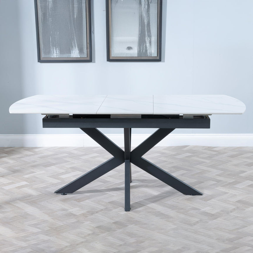 Bari 4-6 Seater White Ceramic Extending Dining Table with Black Star Base - 140cm-180cm-5