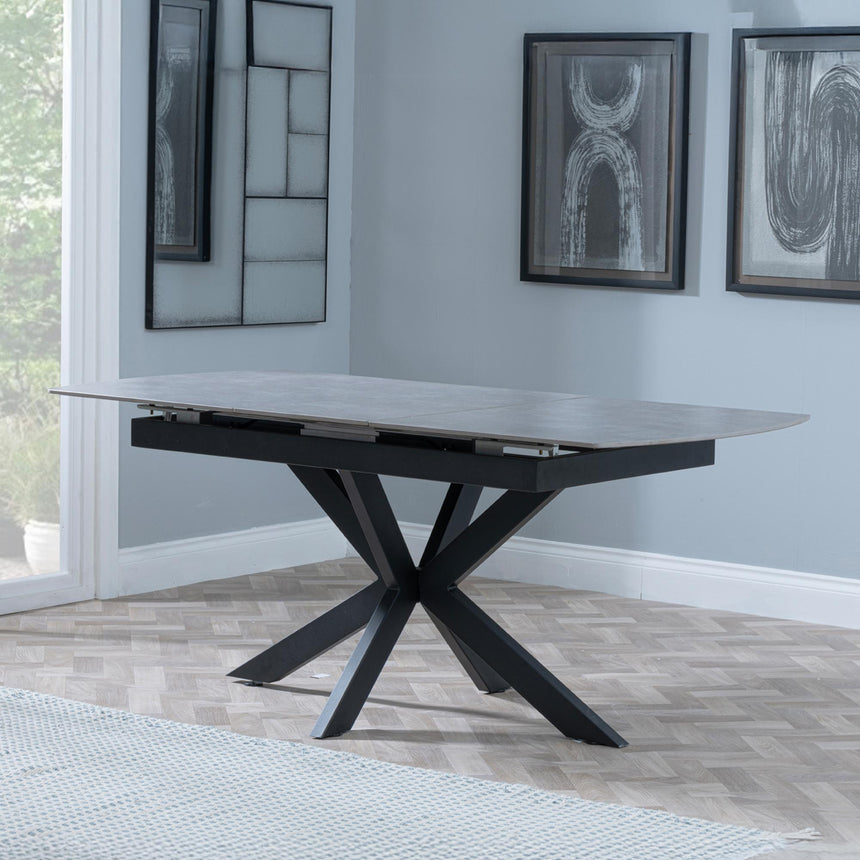 Bari 4-6 Seater Grey Ceramic Extending Dining Table with Black Star Base - 140cm-180cm-8