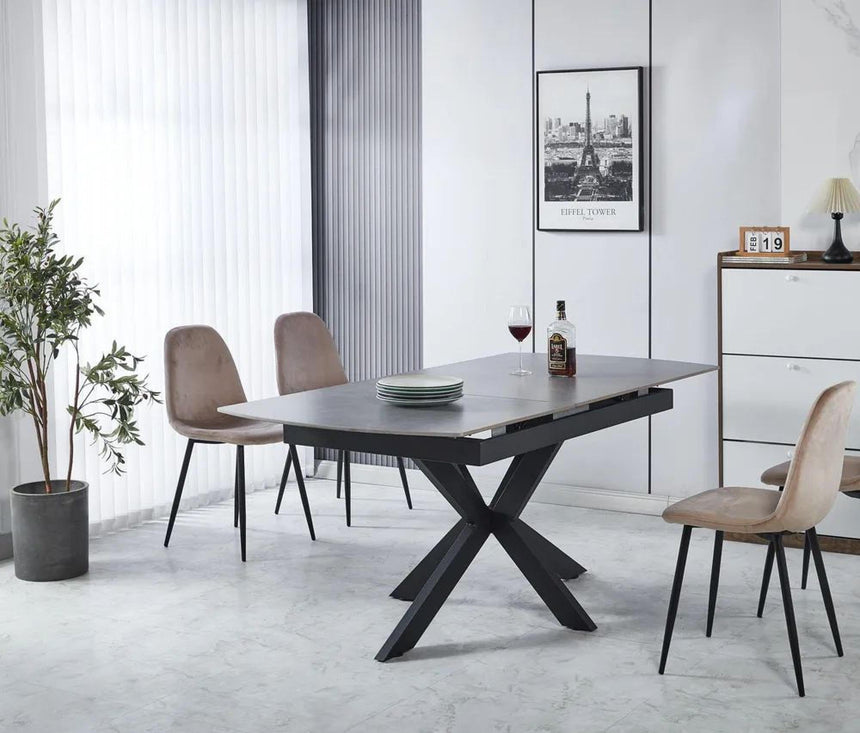 Bari 4-6 Seater Grey Ceramic Extending Dining Table with Black Star Base - 140cm-180cm-9