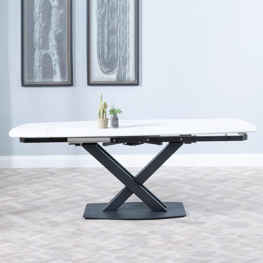 Arctic 4-8 Seater White Ceramic Swivel Top Extending Dining Table with Black Cross Base - 140cm-200cm-3