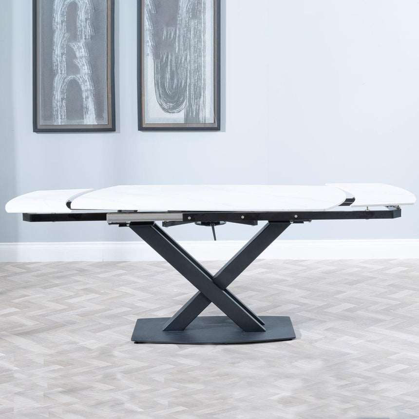 Arctic 4-8 Seater White Ceramic Swivel Top Extending Dining Table with Black Cross Base - 140cm-200cm-5