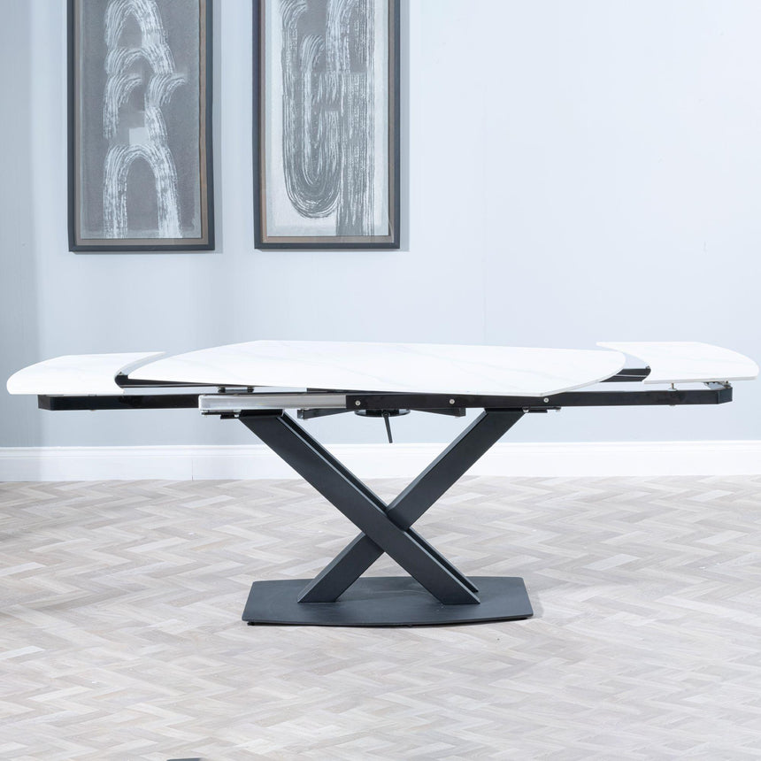Arctic 4-8 Seater White Ceramic Swivel Top Extending Dining Table with Black Cross Base - 140cm-200cm-6