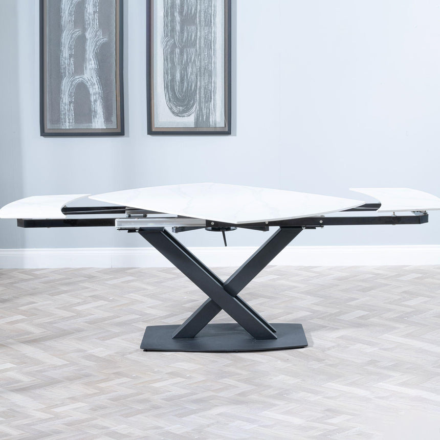 Arctic 4-8 Seater White Ceramic Swivel Top Extending Dining Table with Black Cross Base - 140cm-200cm-7