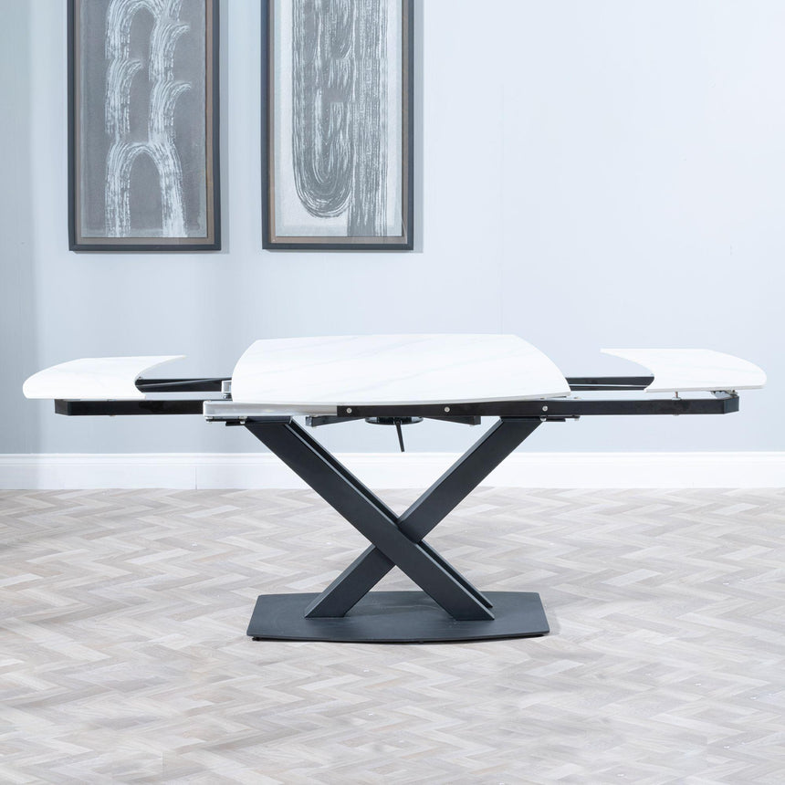 Arctic 4-8 Seater White Ceramic Swivel Top Extending Dining Table with Black Cross Base - 140cm-200cm-8
