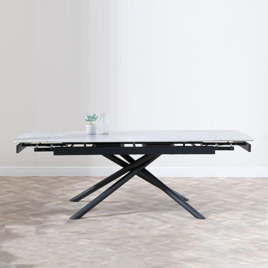 Apollo 6-8 Seater White Ceramic Extending Dining Table with Black Base - 160cm-220cm-3