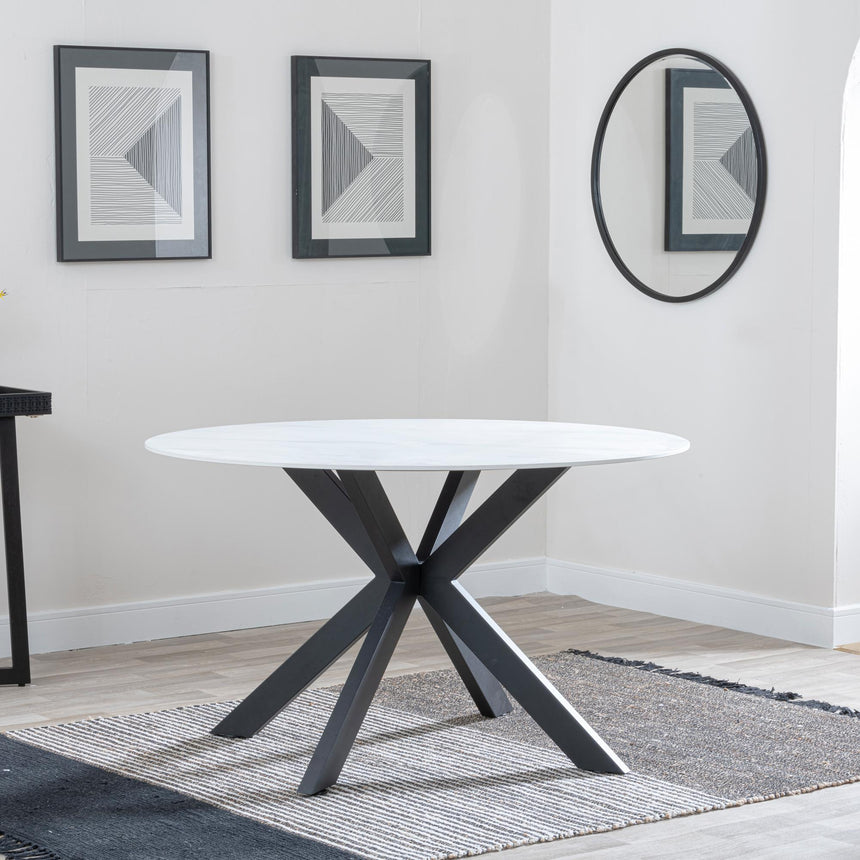 Novara 4 Seater White Ceramic Round Dining Table with Black Star Base - 130cm-3