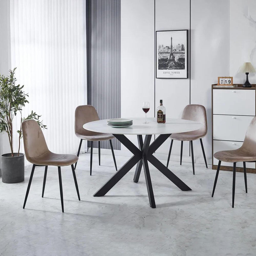 Novara 4 Seater White Ceramic Round Dining Table with Black Star Base - 130cm-6