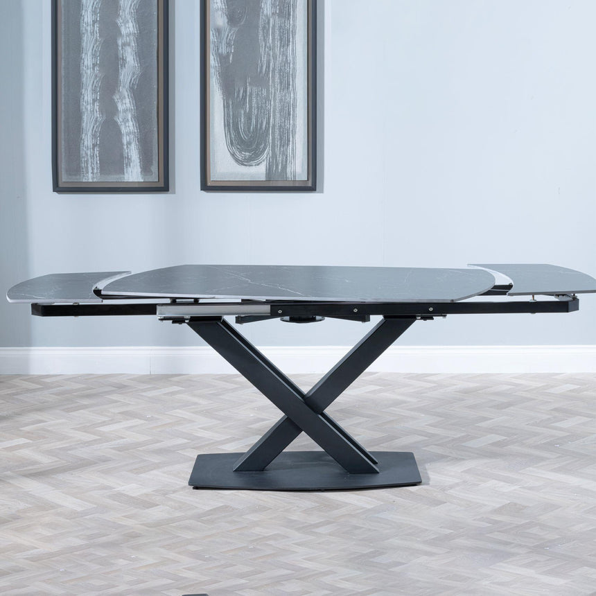 Arctic 4-8 Seater Black Ceramic Swivel Top Extending Dining Table with Cross Base - 140cm-200cm-3