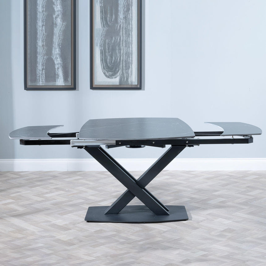 Arctic 4-8 Seater Black Ceramic Swivel Top Extending Dining Table with Cross Base - 140cm-200cm-5
