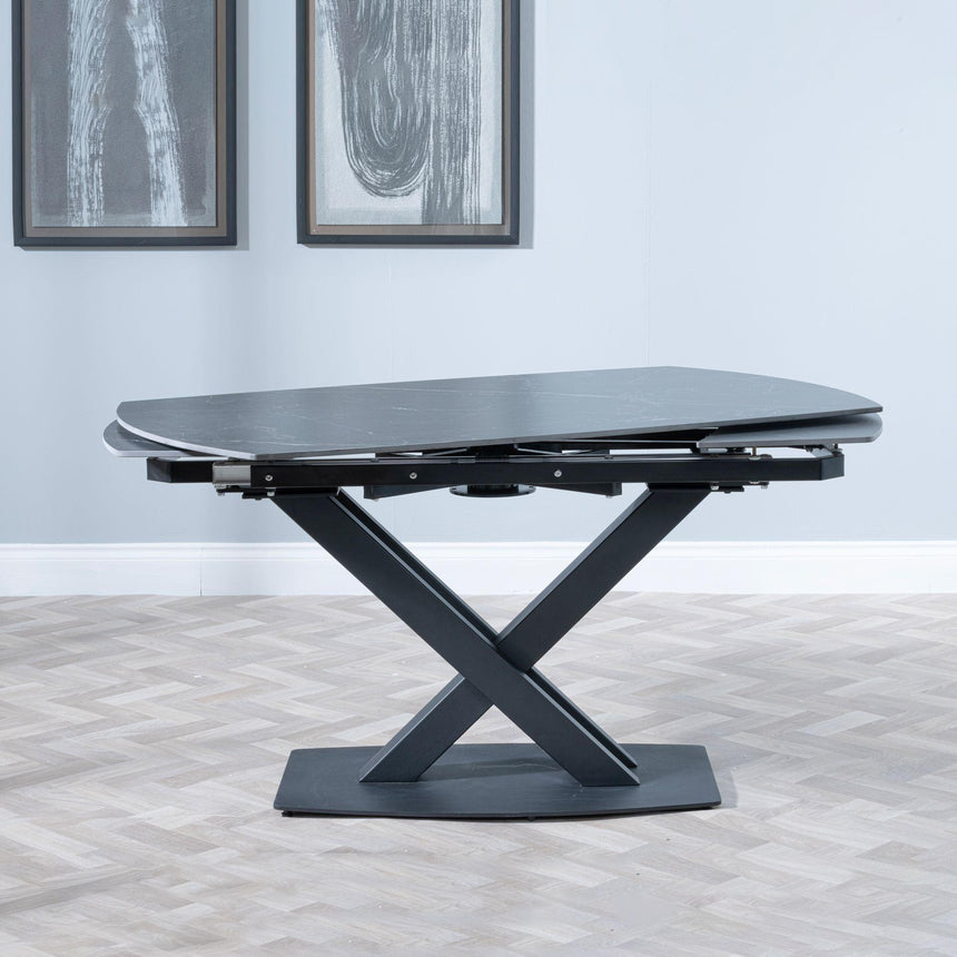 Arctic 4-8 Seater Black Ceramic Swivel Top Extending Dining Table with Cross Base - 140cm-200cm-7