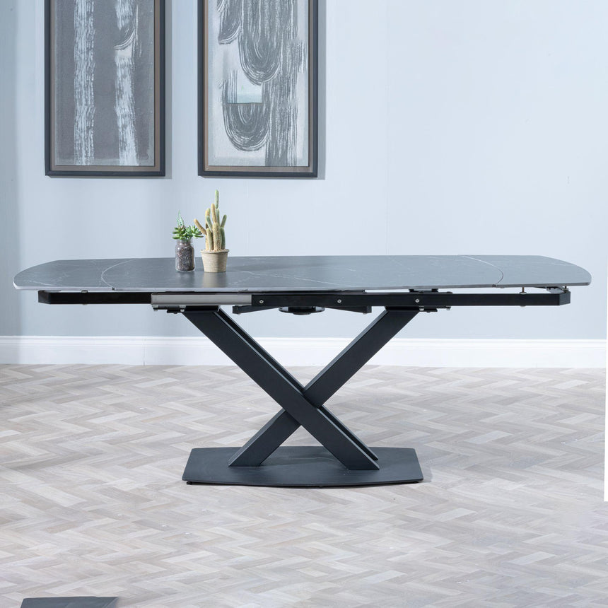 Arctic 4-8 Seater Black Ceramic Swivel Top Extending Dining Table with Cross Base - 140cm-200cm-10