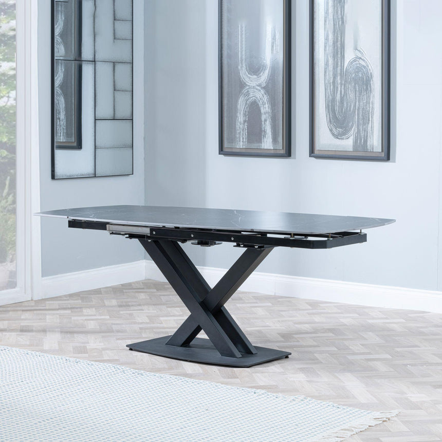 Arctic 4-8 Seater Black Ceramic Swivel Top Extending Dining Table with Cross Base - 140cm-200cm-11