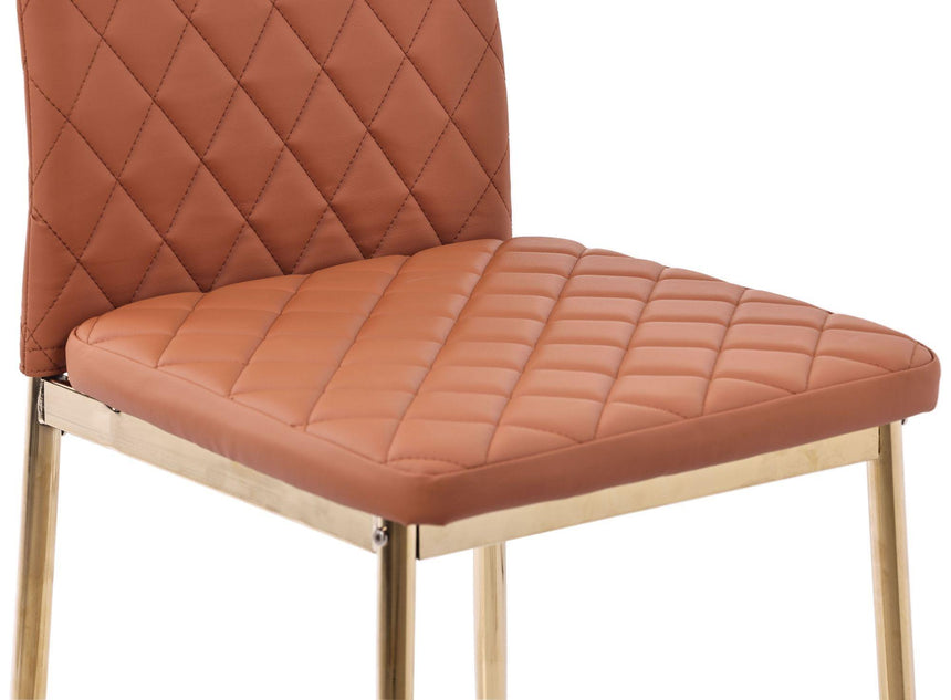 Clearance - Metro Dining Chairs in Burnt Orange Colour Leather and Gold Metal Legs-9