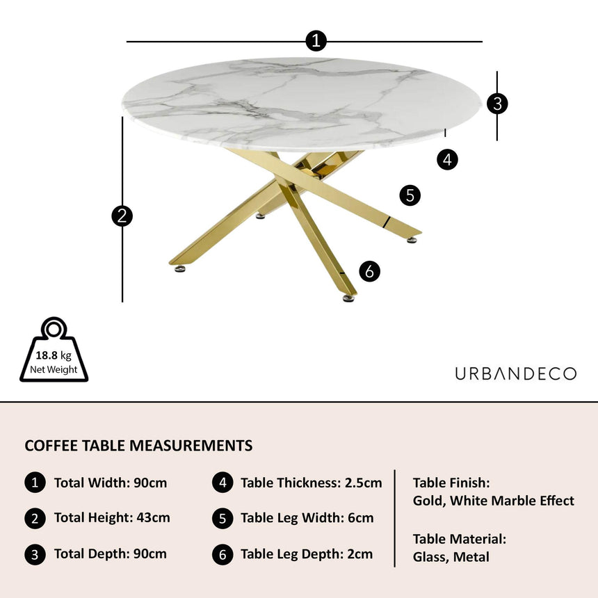 Clearance - Chopstick White Glass Round Coffee Table with Gold Metal Legs-9