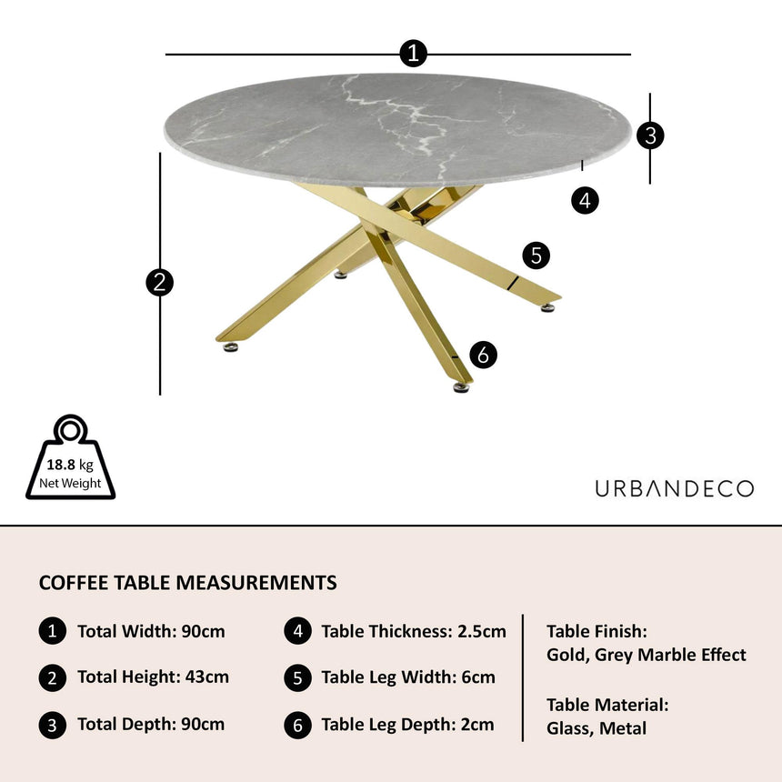 Clearance - Chopstick Grey Glass Round Coffee Table with Gold Metal Legs-10