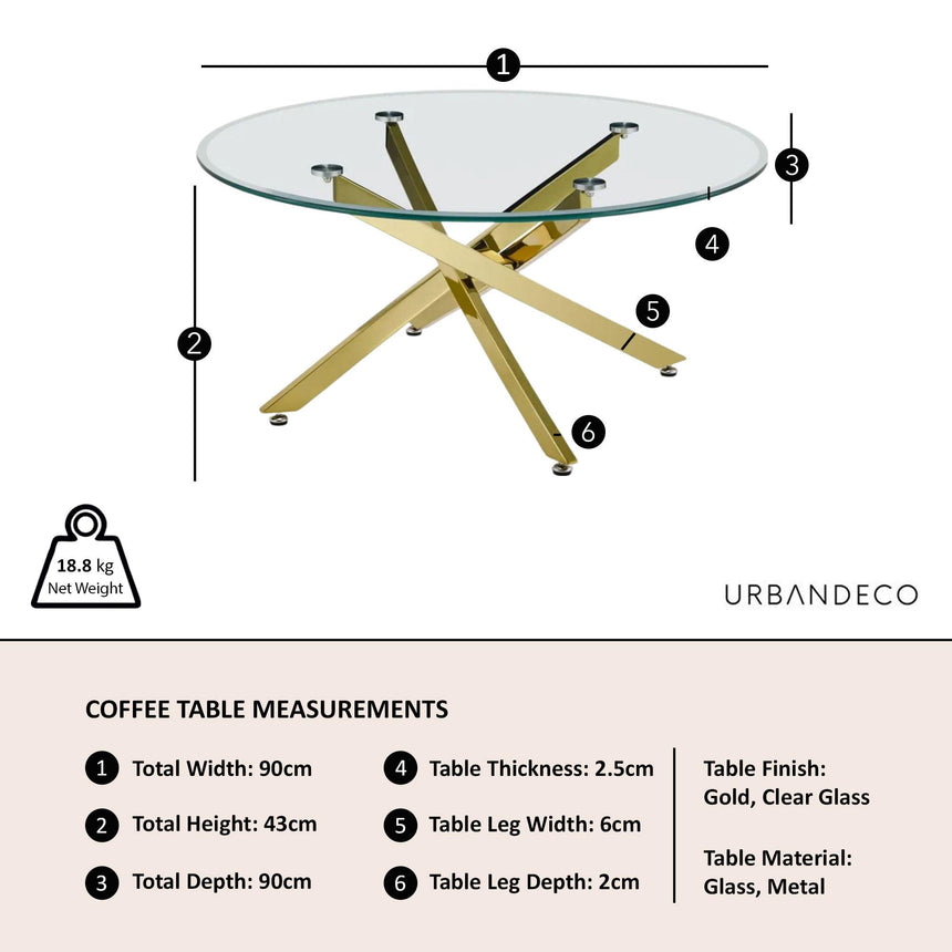 Clearance - Chopstick Clear Glass Round Coffee Table with Gold Metal Legs-9