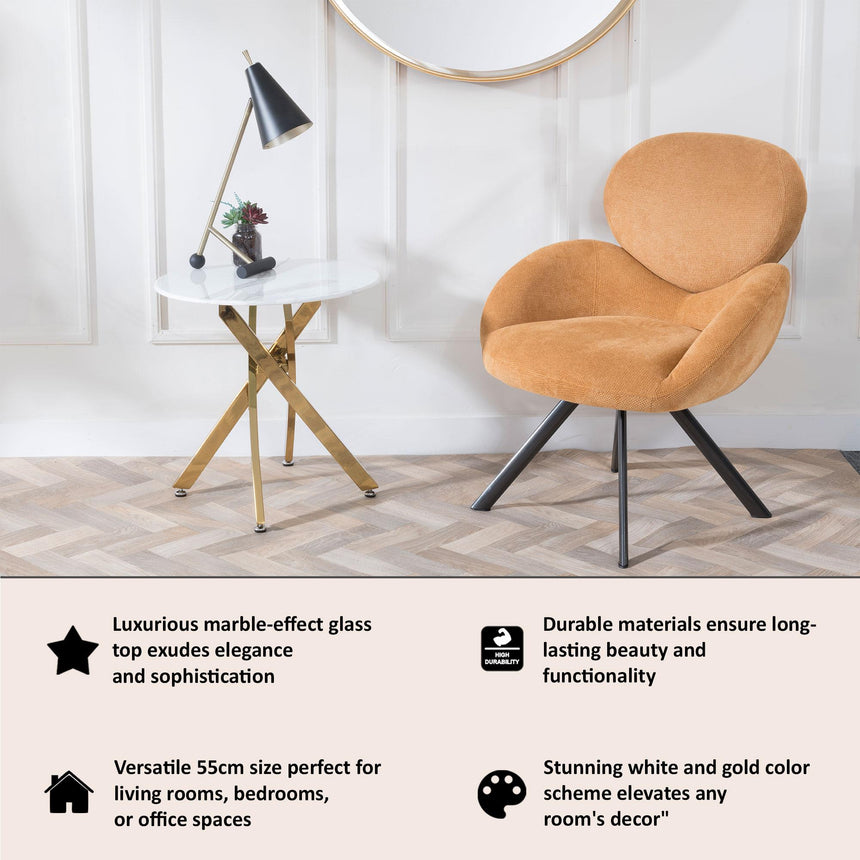 Clearance - Chopstick White Glass Round Side Table with Gold Metal Legs-8