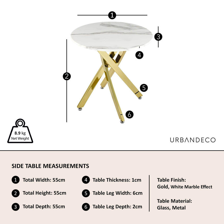 Clearance - Chopstick White Glass Round Side Table with Gold Metal Legs-9