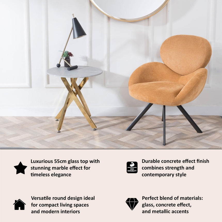 Clearance - Chopstick Grey Glass Round Side Table with Gold Metal Legs-9