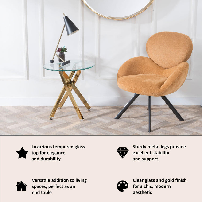 Clearance - Chopstick Clear Glass Round Side Table with Gold Metal Legs-8