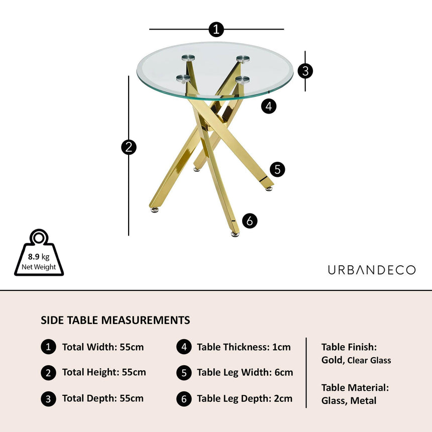 Clearance - Chopstick Clear Glass Round Side Table with Gold Metal Legs-7