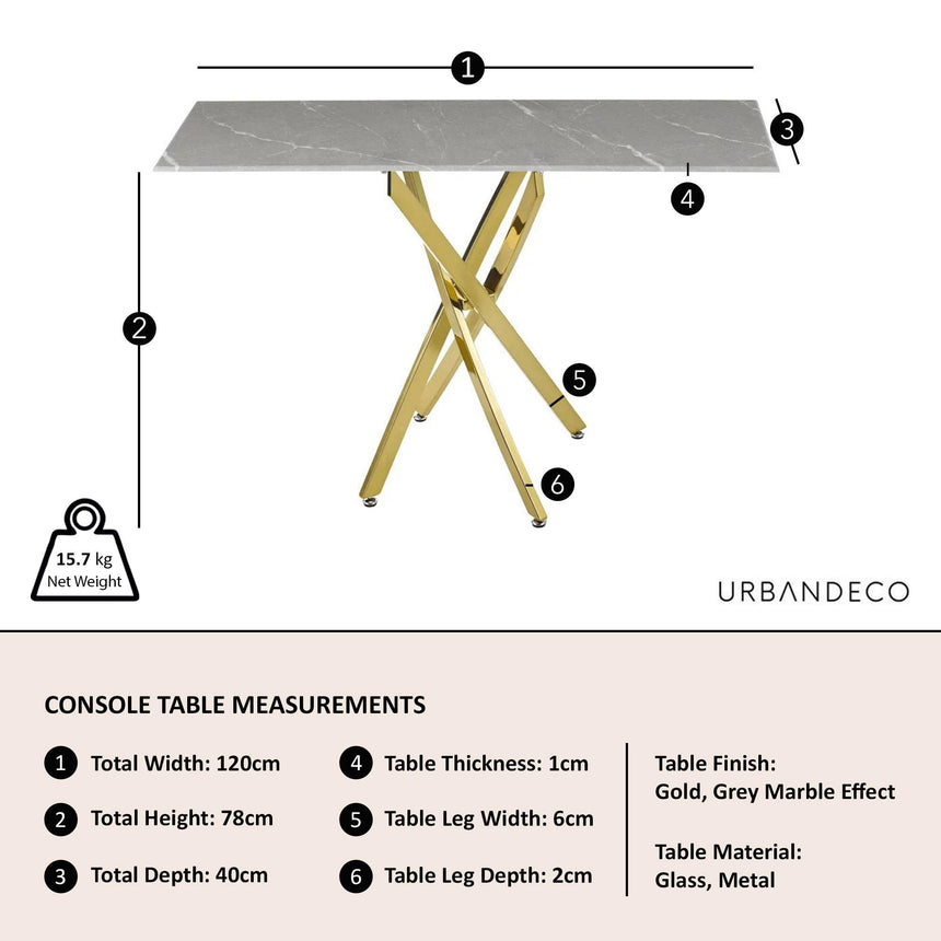 Clearance - Chopstick Grey Glass Console Table with Gold Metal Legs-9