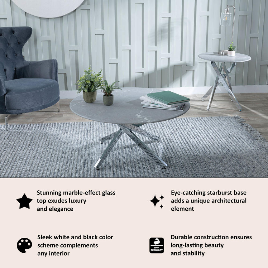 Clearance - Chopstick Grey Glass Round Coffee Table with Chrome Metal Legs-9