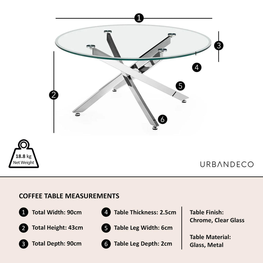 Clearance - Chopstick Clear Glass Round Coffee Table with Chrome Metal Legs-7