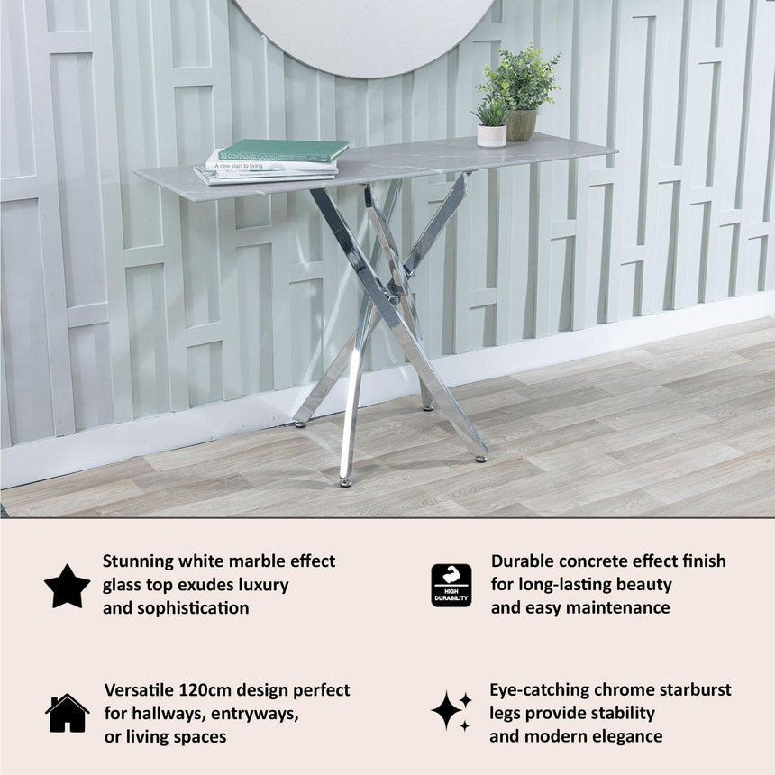 Clearance - Chopstick Grey Glass Console Table with Chrome Metal Legs-8